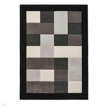 Brooklyn BRK04 Modern Geometric Patchwork Blocks Border Soft Carved Durable Short Pile Black/Grey/Cream Rug-Think Rugs-Rug Love - The Most Loved Rug Store